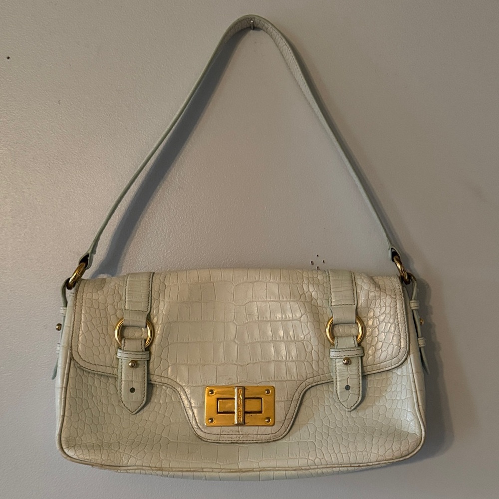 Vintage Y2K Mint Croc Embossed Shoulder Bag Quiet Luxury Faux Alligator